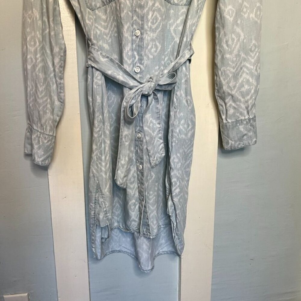Anthropologie Cloth & Stone Blue & White Ikat Chambray Collared Button Front Dre - Picture 4 of 12